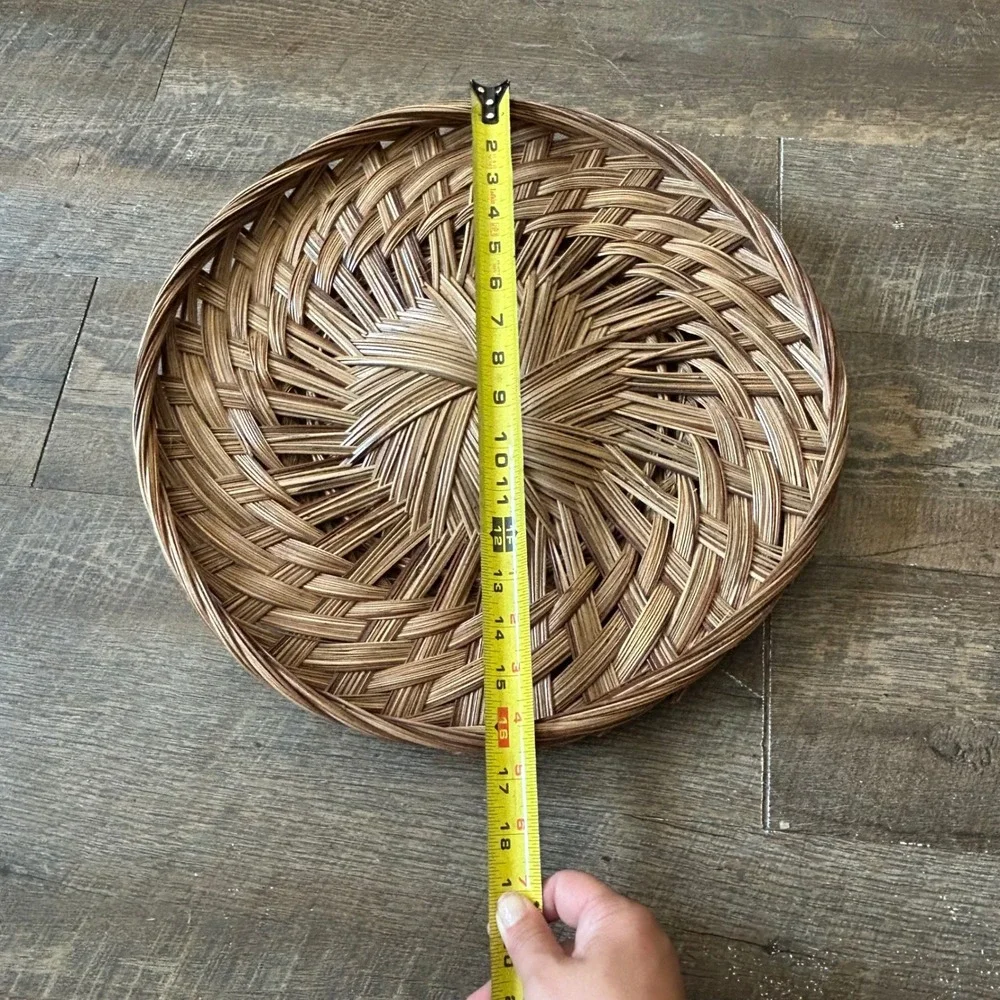 Woven Wicker Sunburst Tray Round 14 Inch Wall Decor Philippines Boho Brown